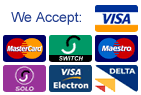 We Accept Visa, Mastercard,Switch,Maestro,Solo,Visa Electron and Delta. We also accept payment over the phone and by cheque